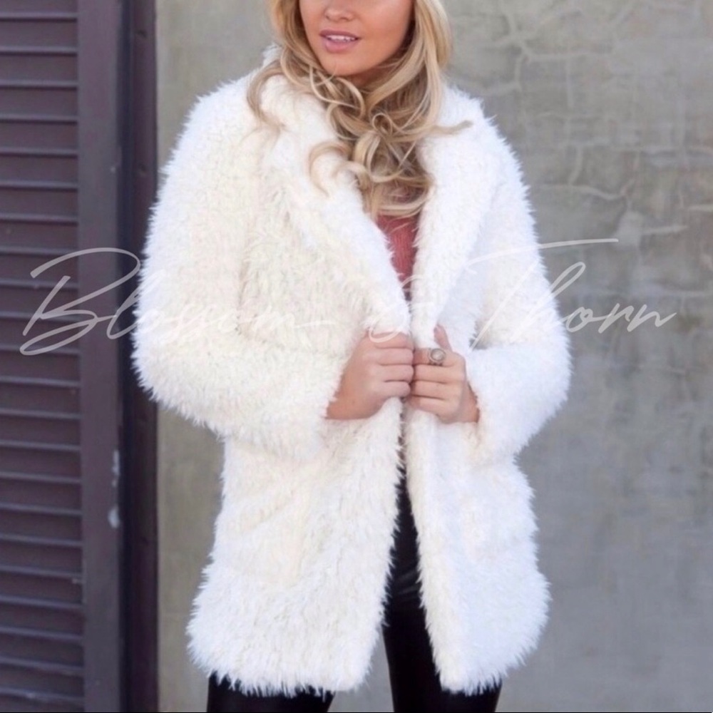Fuzzy White Teddy Bear Cardigan Jacket - Picture 2 of 2